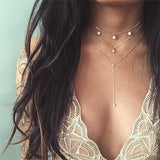 Necklace For Women Fashion Gold Color Medallion Necklace Multiple Layers Pendant Long Necklaces Boho Jewelry